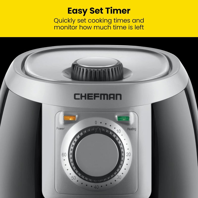 Chefman Small, Compact Air Fryer Healthy Cooking, 2 Qt, Nonstick, User Friendly and Adjustable Temperature Control w/ 60 Minute Timer & Auto Shutoff, Dishwasher Safe Basket, BPA - Free, Black - Image 4